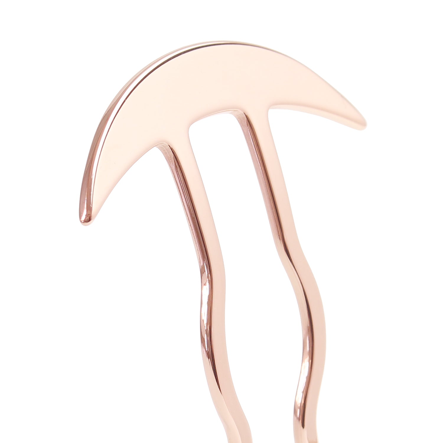 Rose gold kanzashi close up of the cresent shape at the top on a white background