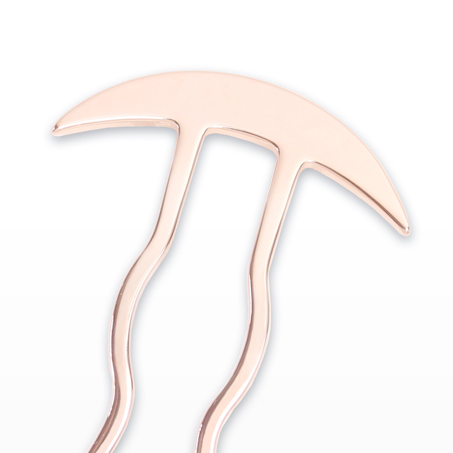 Rose gold crescent moon-shaped hairpin on a white background
