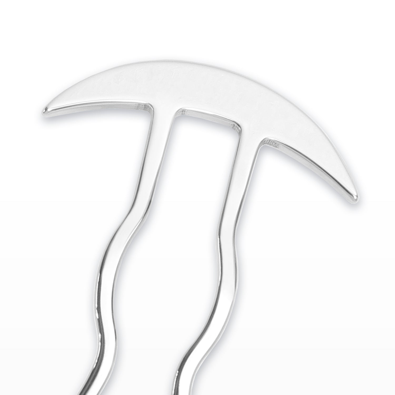 close up shot of a Silver curved hairpin on a white background